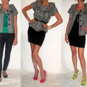 FABULOUS FOREVER 21 F21 Twist Collection Houndstooth Ruffles Jacket Medium